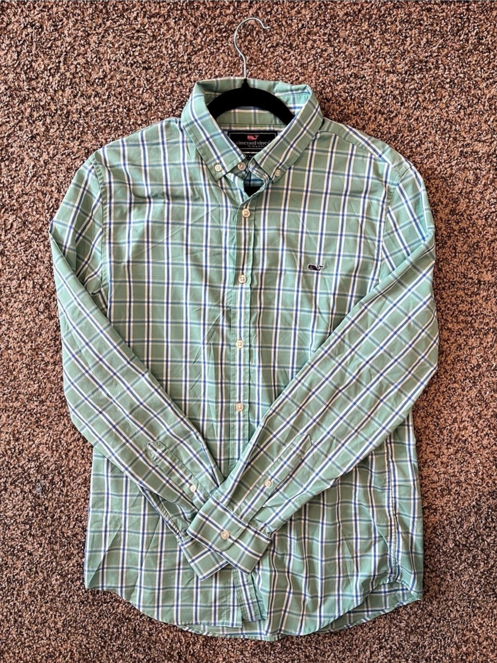 Vineyard Vines Men’s Slim Fit Whale Shirt Plaid Green & Blue Size M